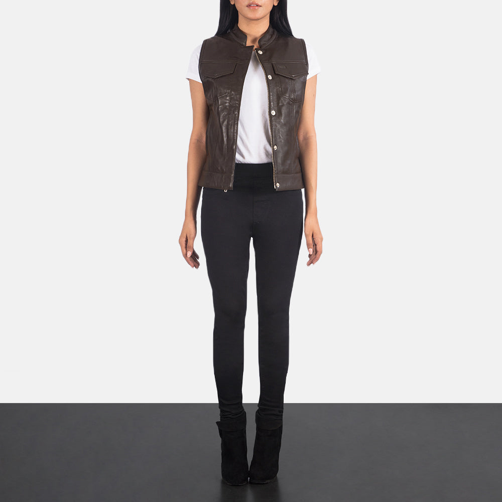 Sowachi Rayne Moto Brown Leather Vest