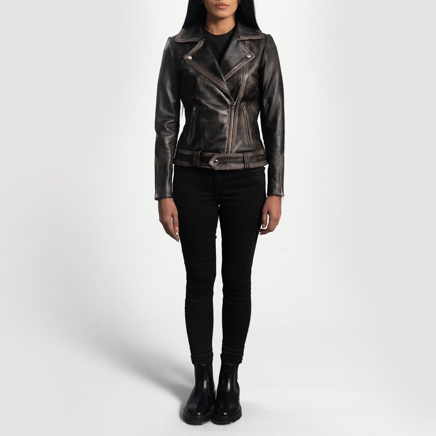 Sowachi Rumy Distressed Brown Leather Biker Jacket