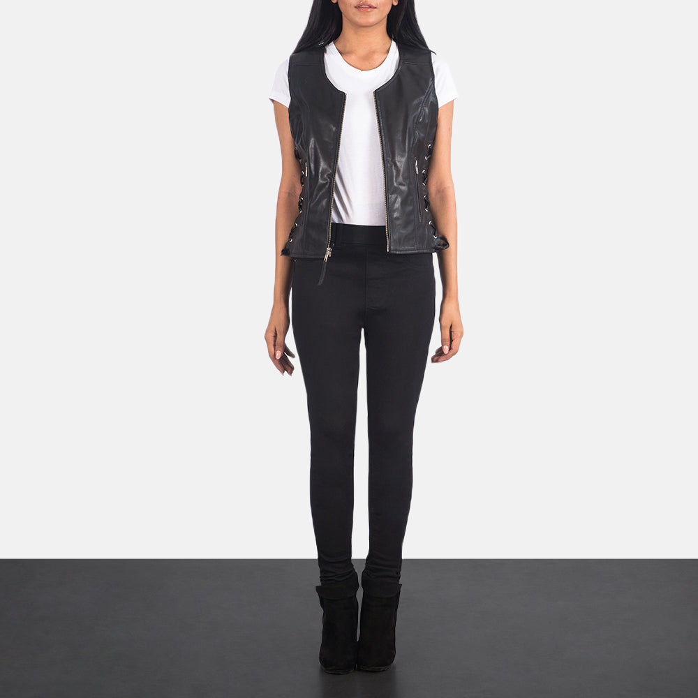 Sowachi Vanda Black Leather Biker Vest