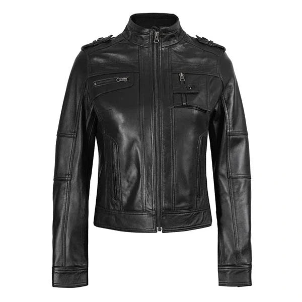 Sowachi Virelle - Women's Black Sheepskin Motorcycle Leather Jacket