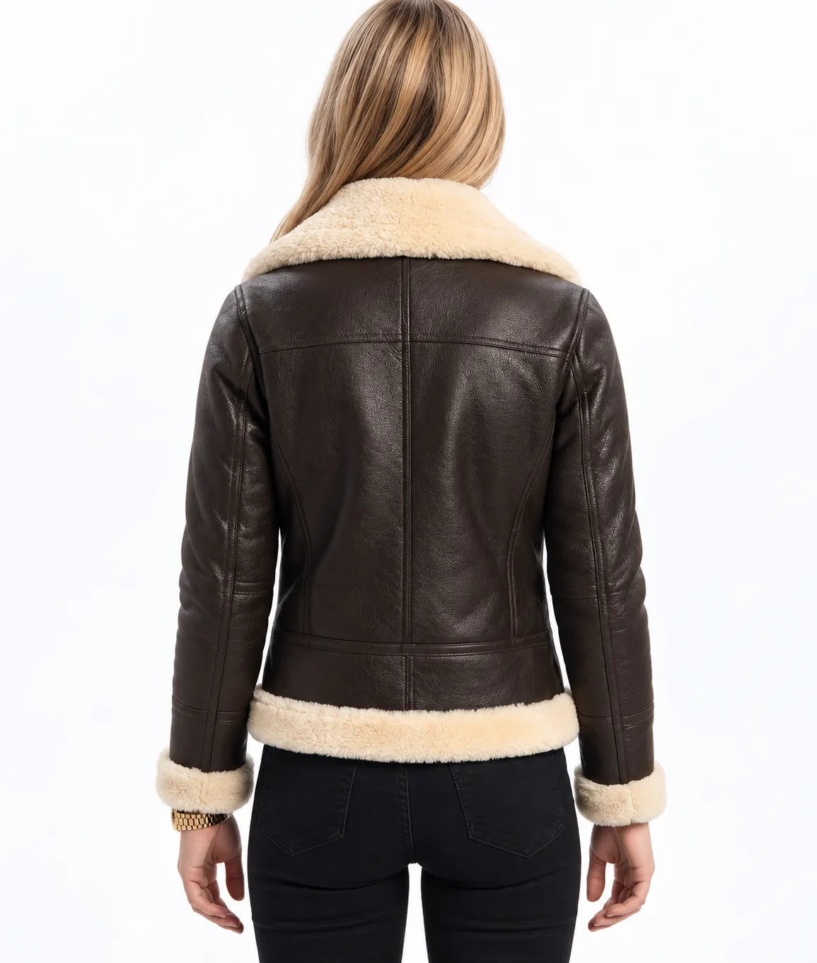 Sowachi Brunelle - Women's Dark Brown Shearling Leather Bomber Jacket
