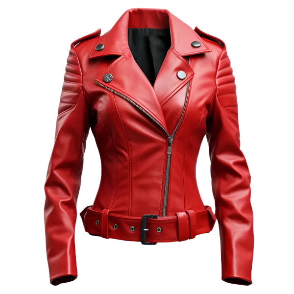 Sowachi Faylora - Women's Slim-Fit Red Biker Leather Jacket