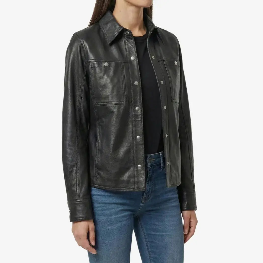 Sowachi Women’s Minimalist  Lambskin Black Leather Jacket