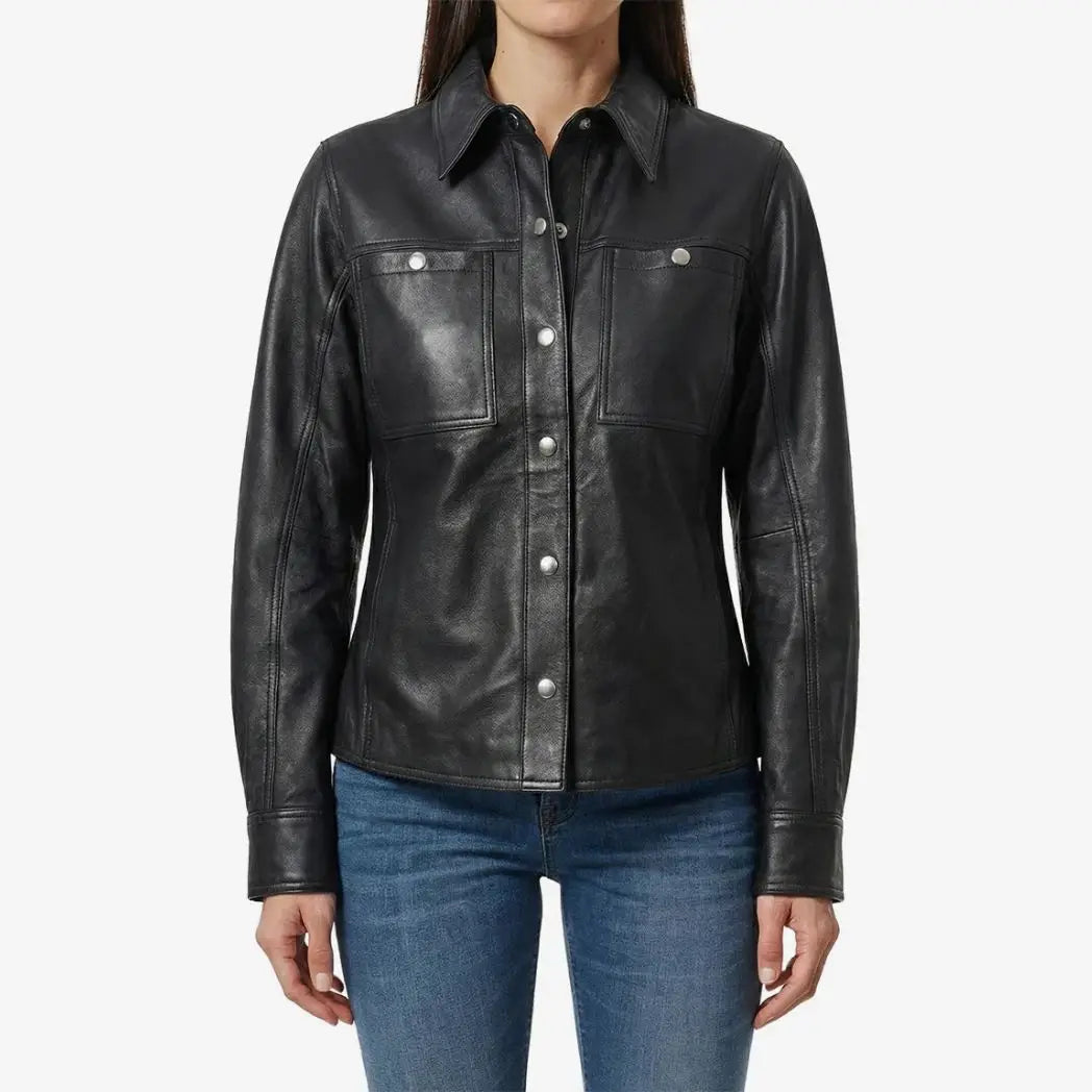 Sowachi Women’s Minimalist  Lambskin Black Leather Jacket