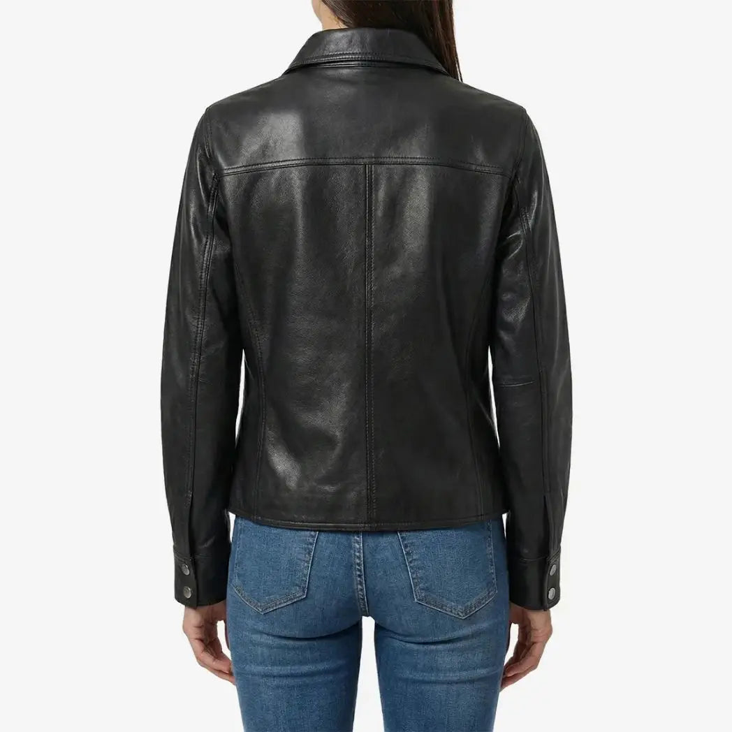 Sowachi Women’s Minimalist  Lambskin Black Leather Jacket