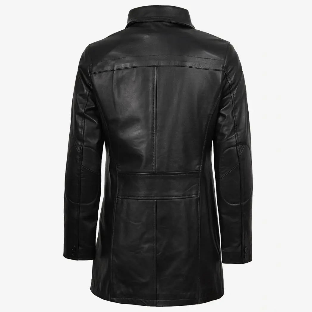 Sowachi Women's 3/4 Length Black Lambskin Leather Car Coat