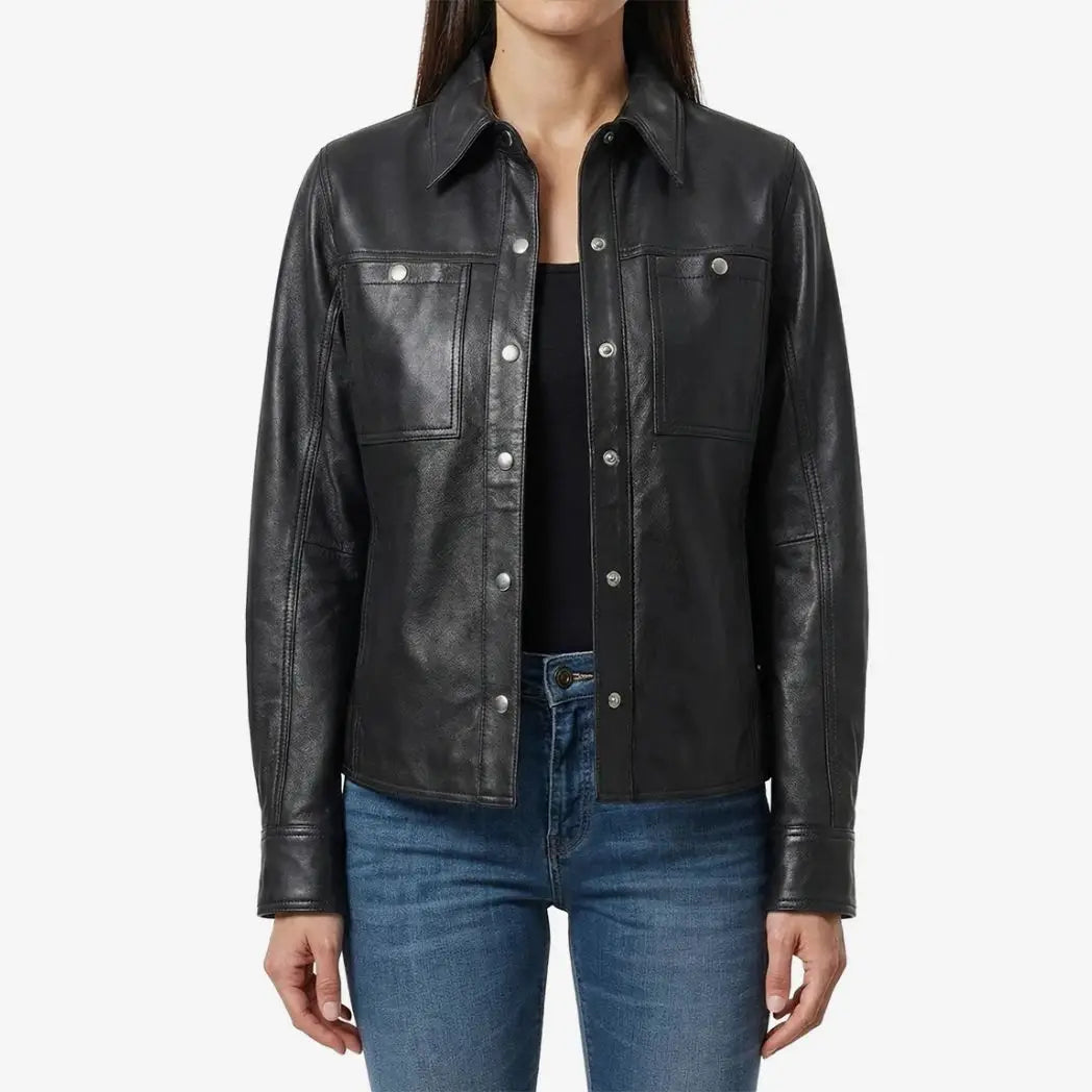 Sowachi Women’s Minimalist  Lambskin Black Leather Jacket