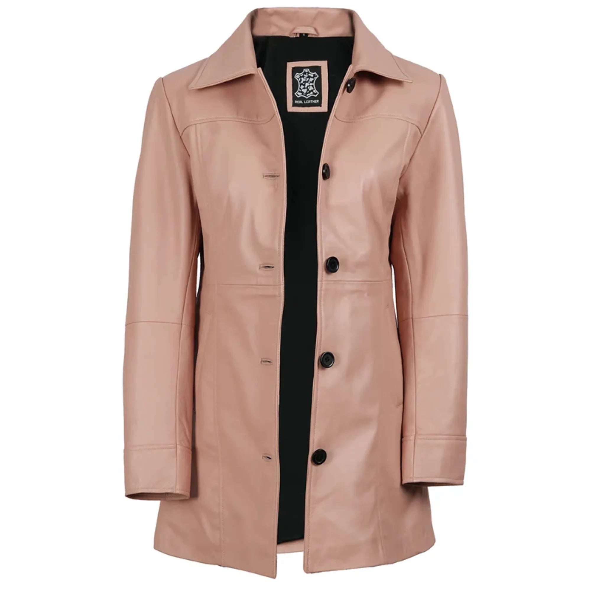 Sowachi Women’s 3/4 length Pink Real Leather Car Coat