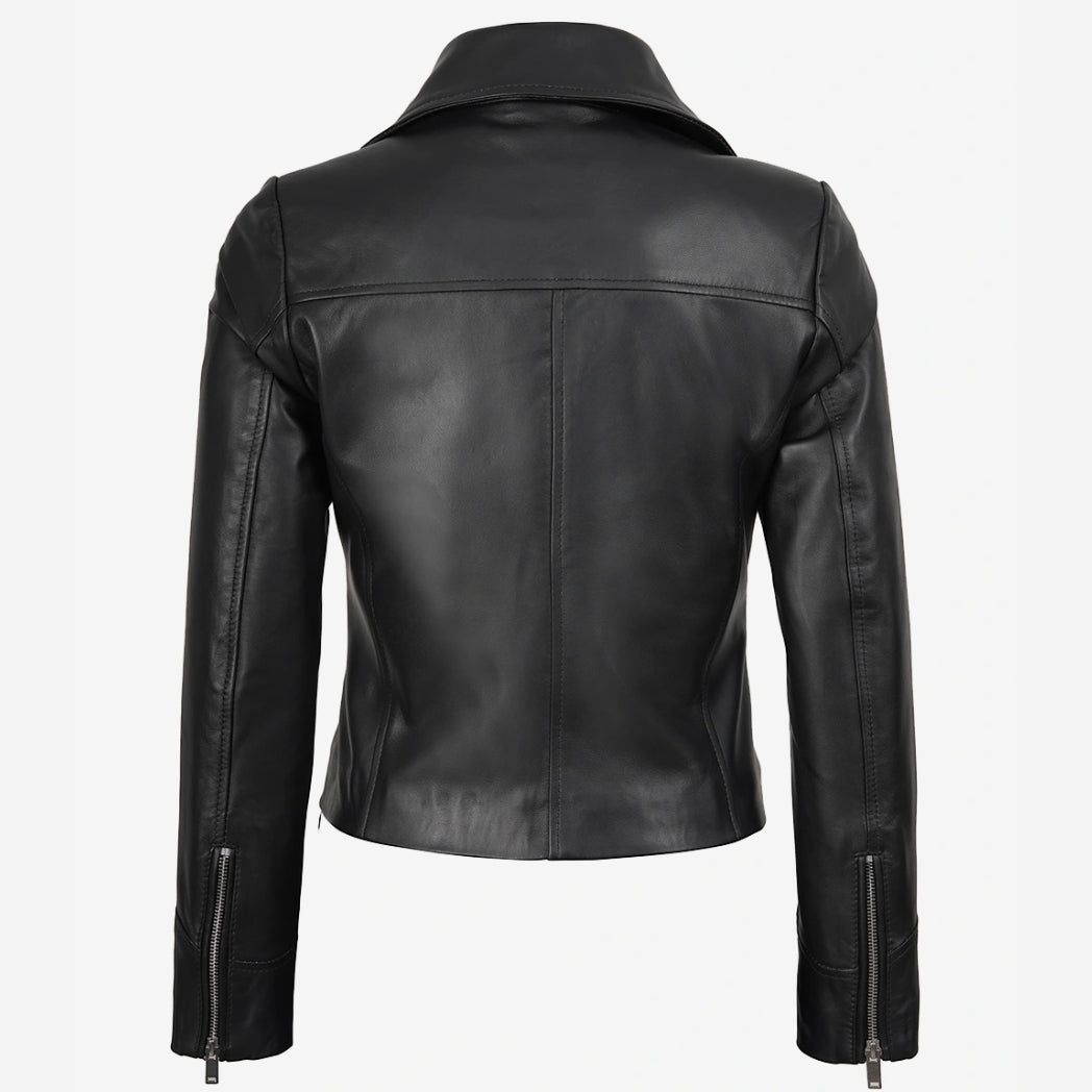 Sowachi Women's Asymmetrical Black Leather Biker Style Jacket