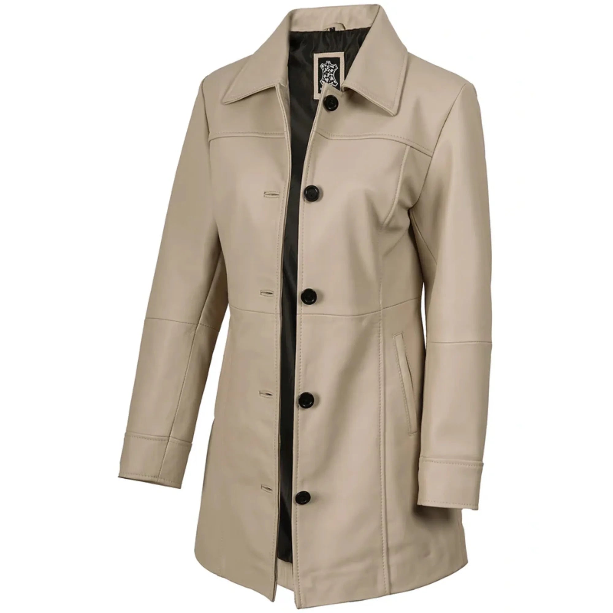 Sowachi Kandis - Women's Beige 3/4 Length Leather Car Coat