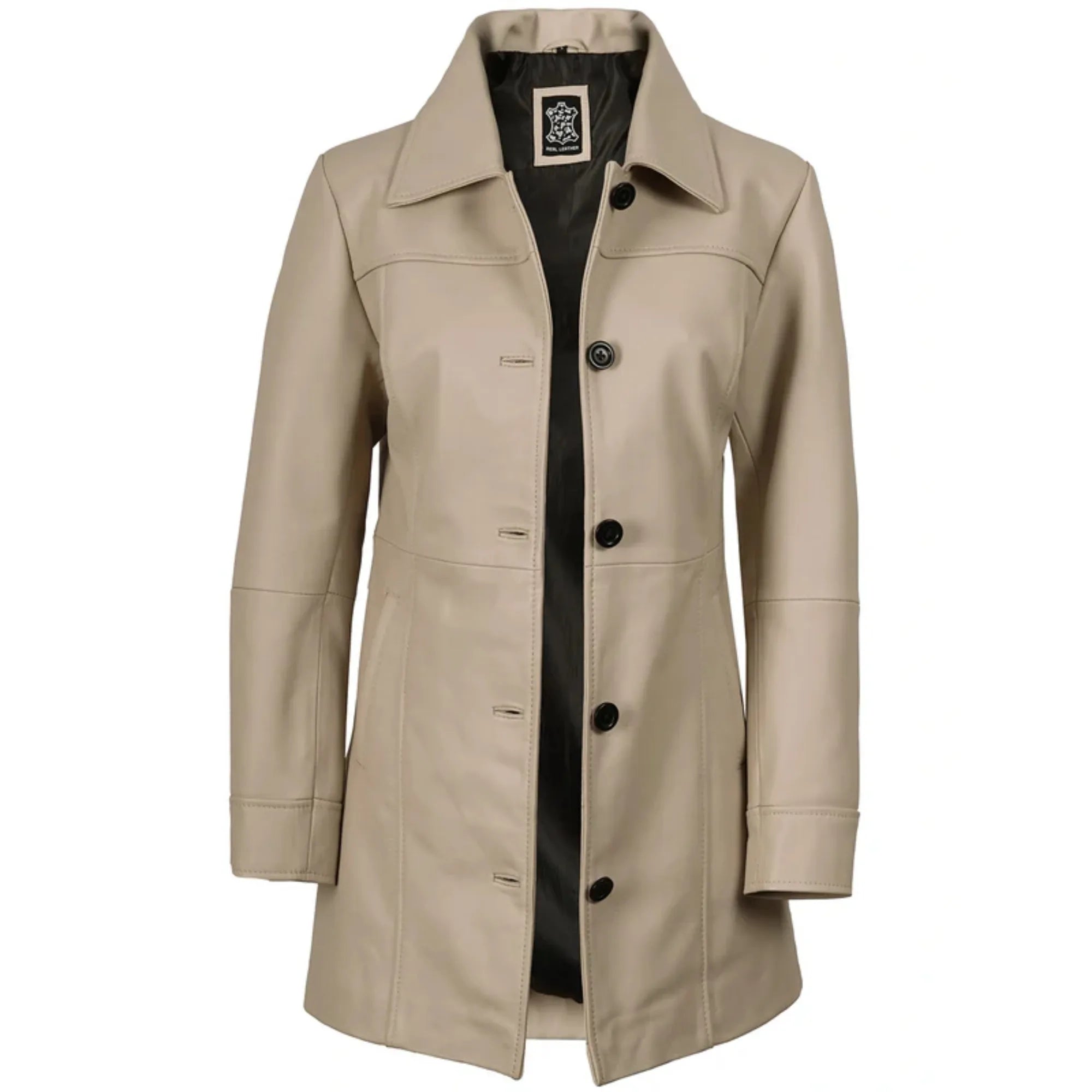 Sowachi Kandis - Women's Beige 3/4 Length Leather Car Coat