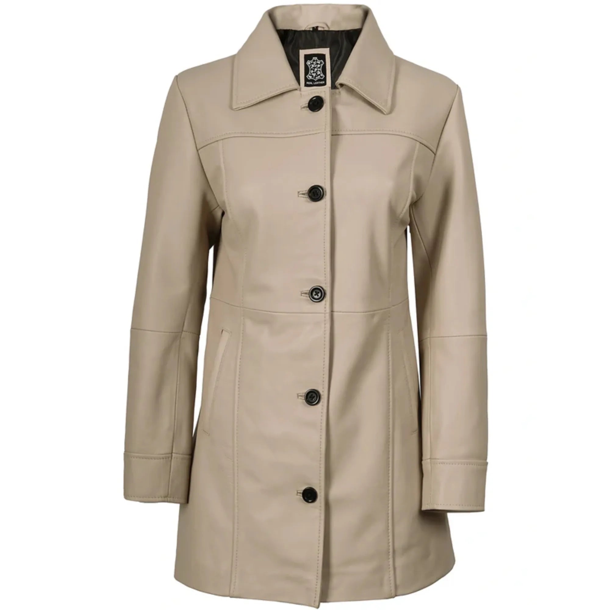 Sowachi Kandis - Women's Beige 3/4 Length Leather Car Coat
