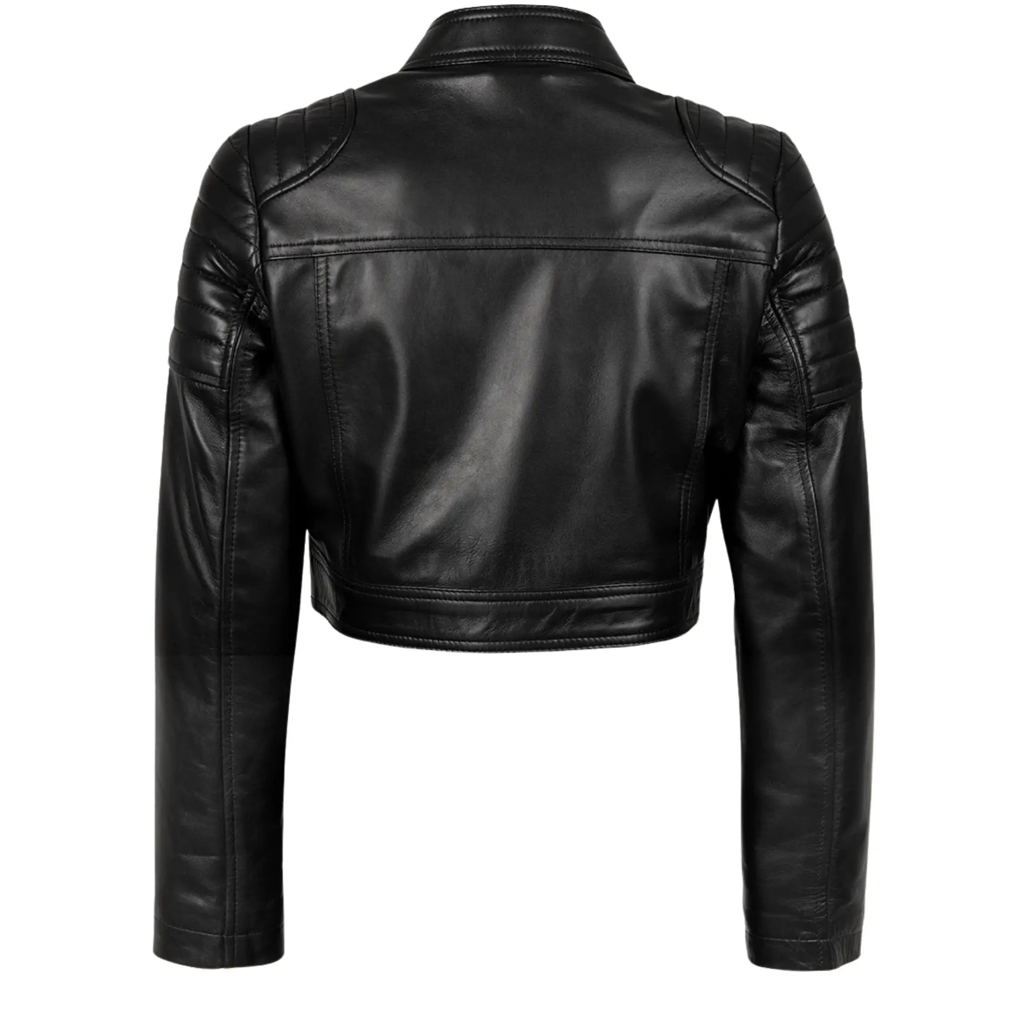 Sowachi Women's Black Cropped Biker Style Sheepskin Leather Jacket