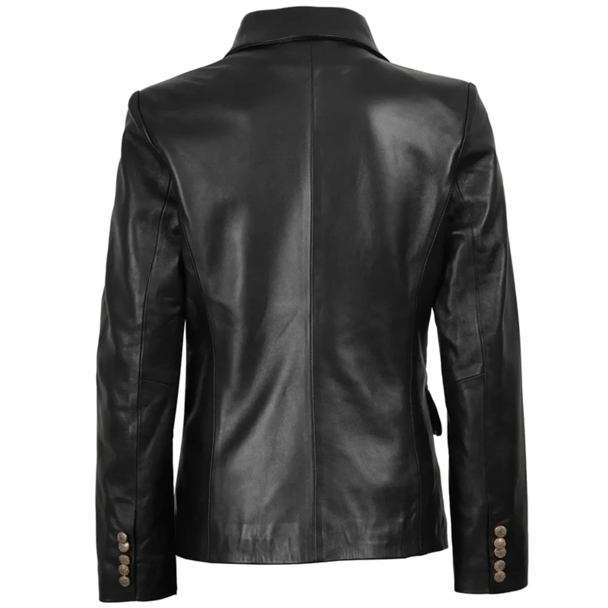 Sowachi Velgia - Women's Black Double Breasted Leather Blazer