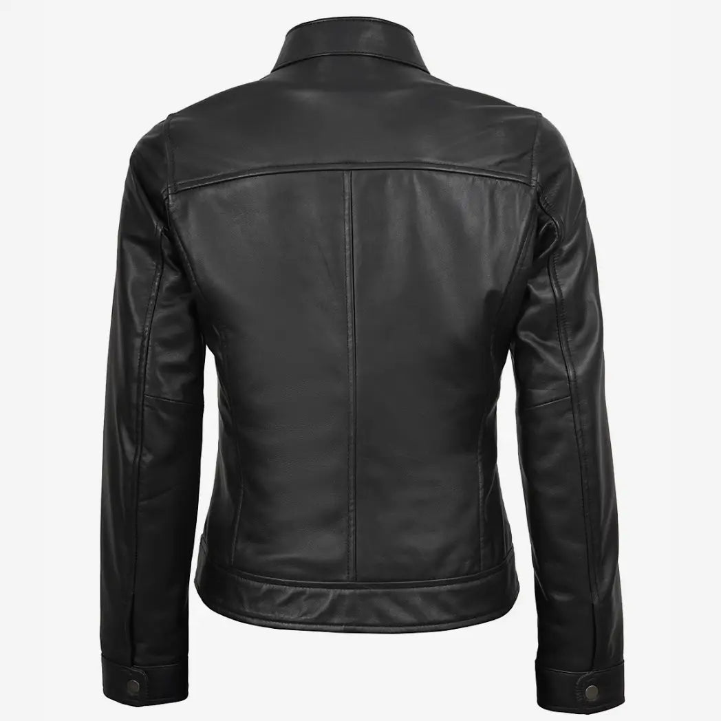 Sowachi Women's Black Lambskin Biker Style Leather Jacket