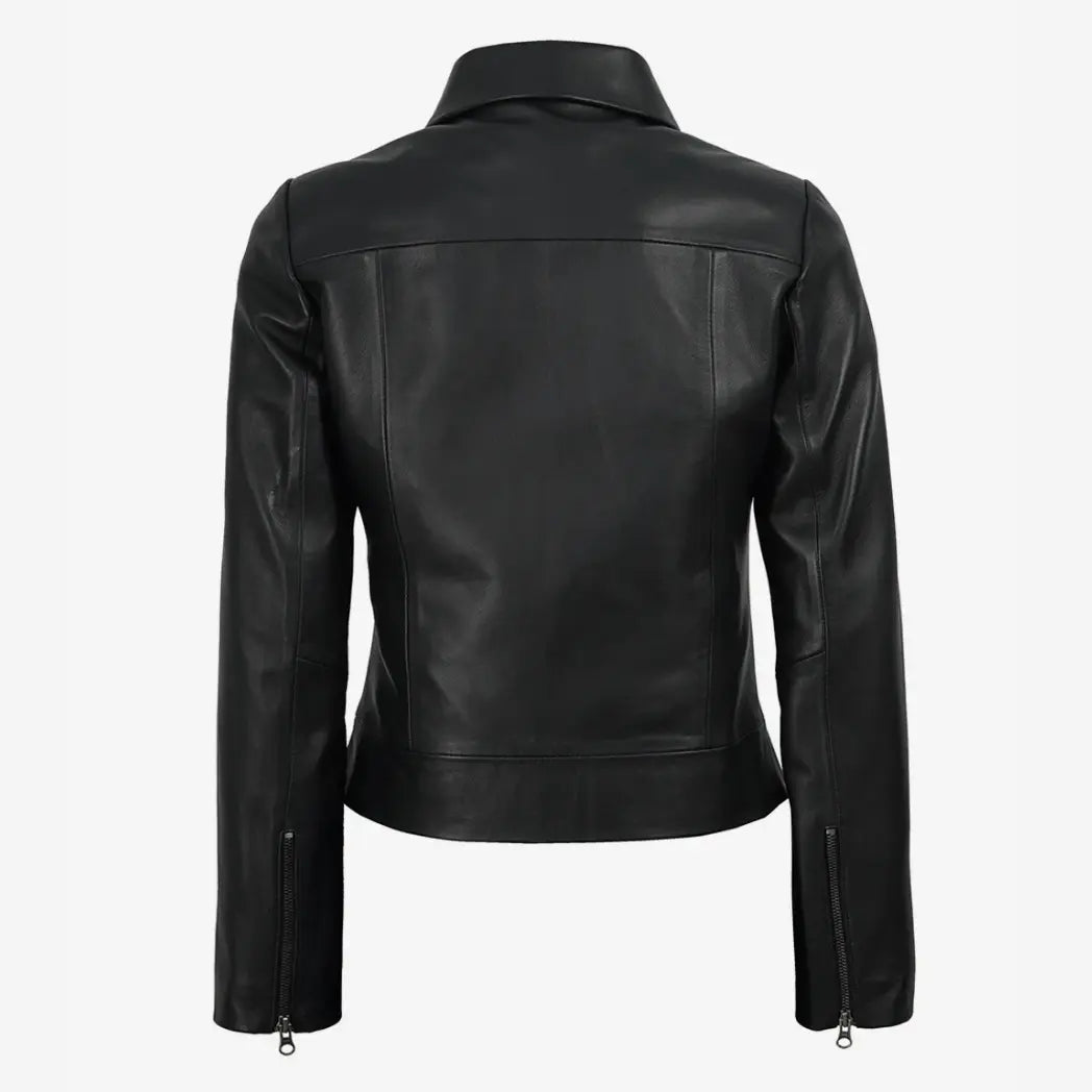 Sowachi Women's Black Lambskin Leather Harrington Jacket