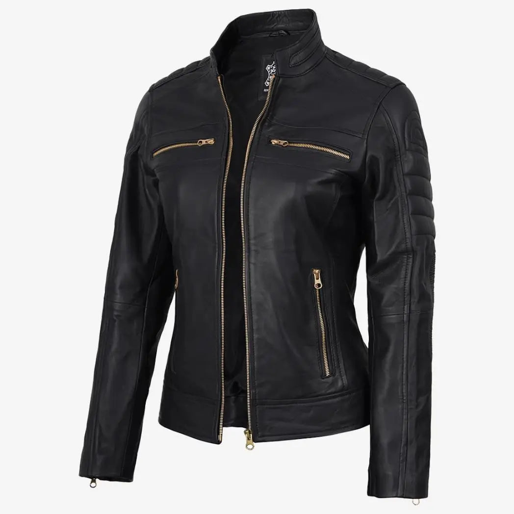 Sowachi Women's Black Leather Real Lambskin Leather Jacket
