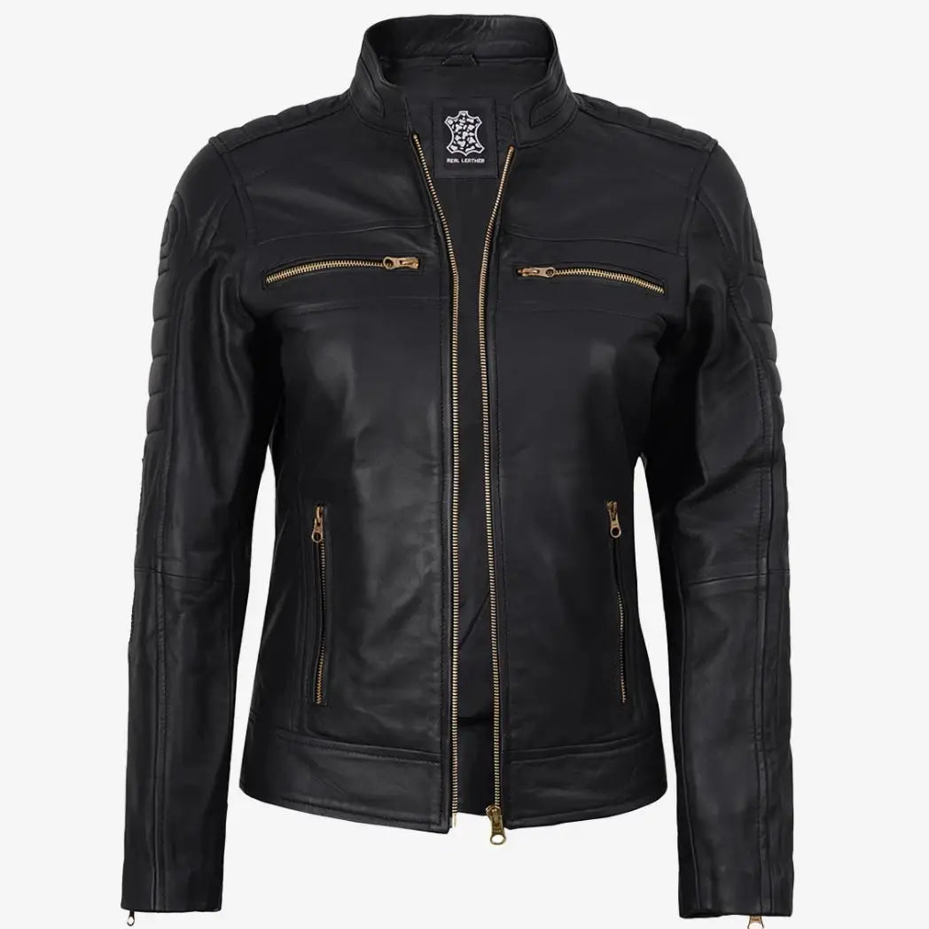 Sowachi Women's Black Leather Real Lambskin Leather Jacket