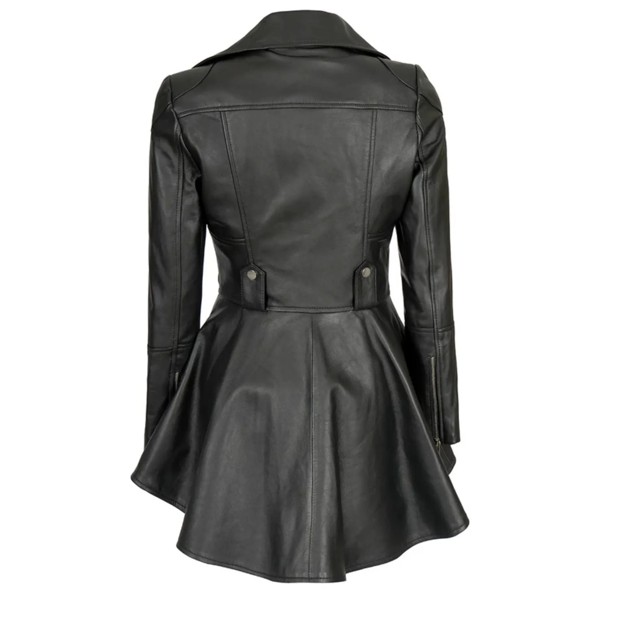 Sowachi Zavelle - Women's Black Asymmetrical Peplum Leather Jacket