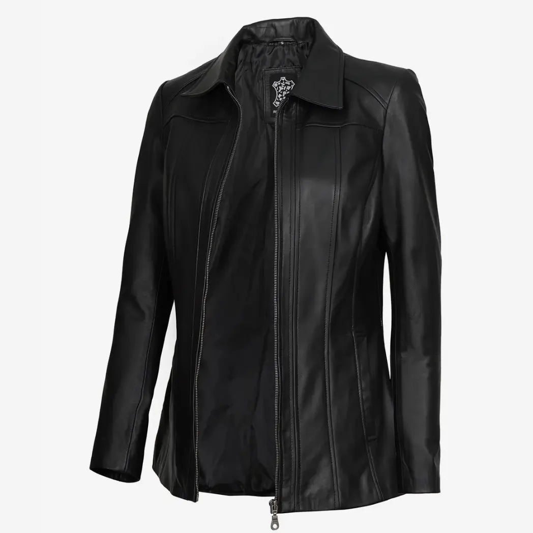 Sowachi Women's Black Real Lambskin Leather Car Coat