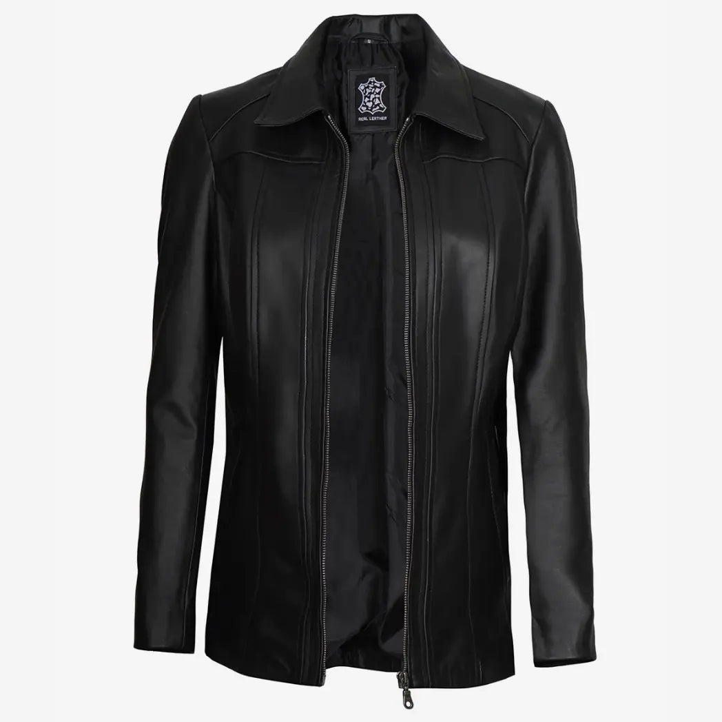 Sowachi Women's Black Real Lambskin Leather Car Coat