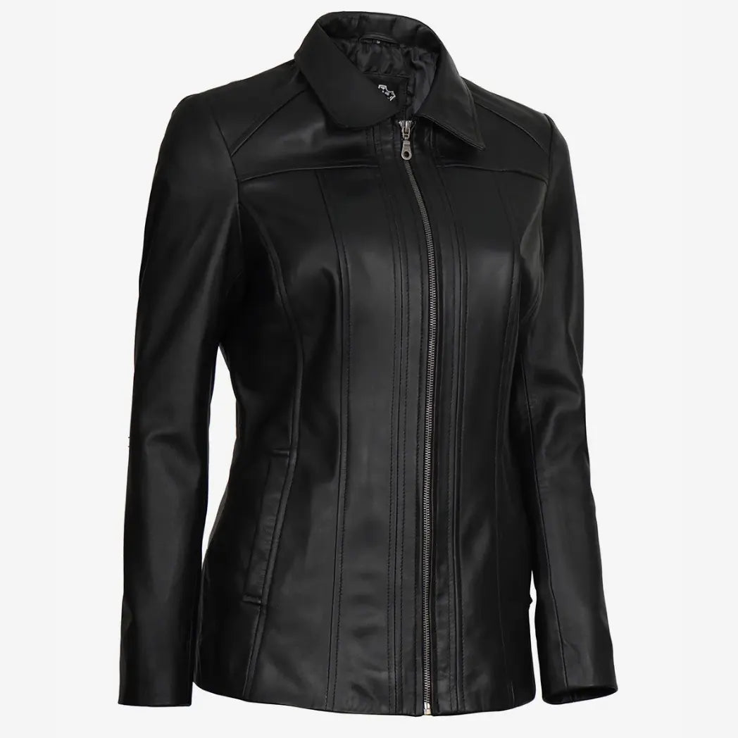 Sowachi Women's Black Real Lambskin Leather Car Coat