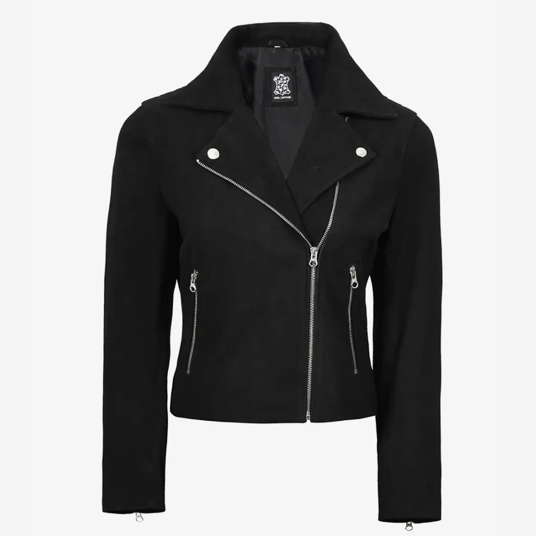 Sowachi Women's Black Real Suede Biker Style Jacket