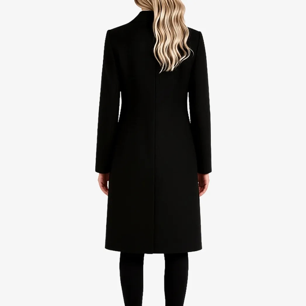 Sowachi Women's Black Single Breasted Wool Coat