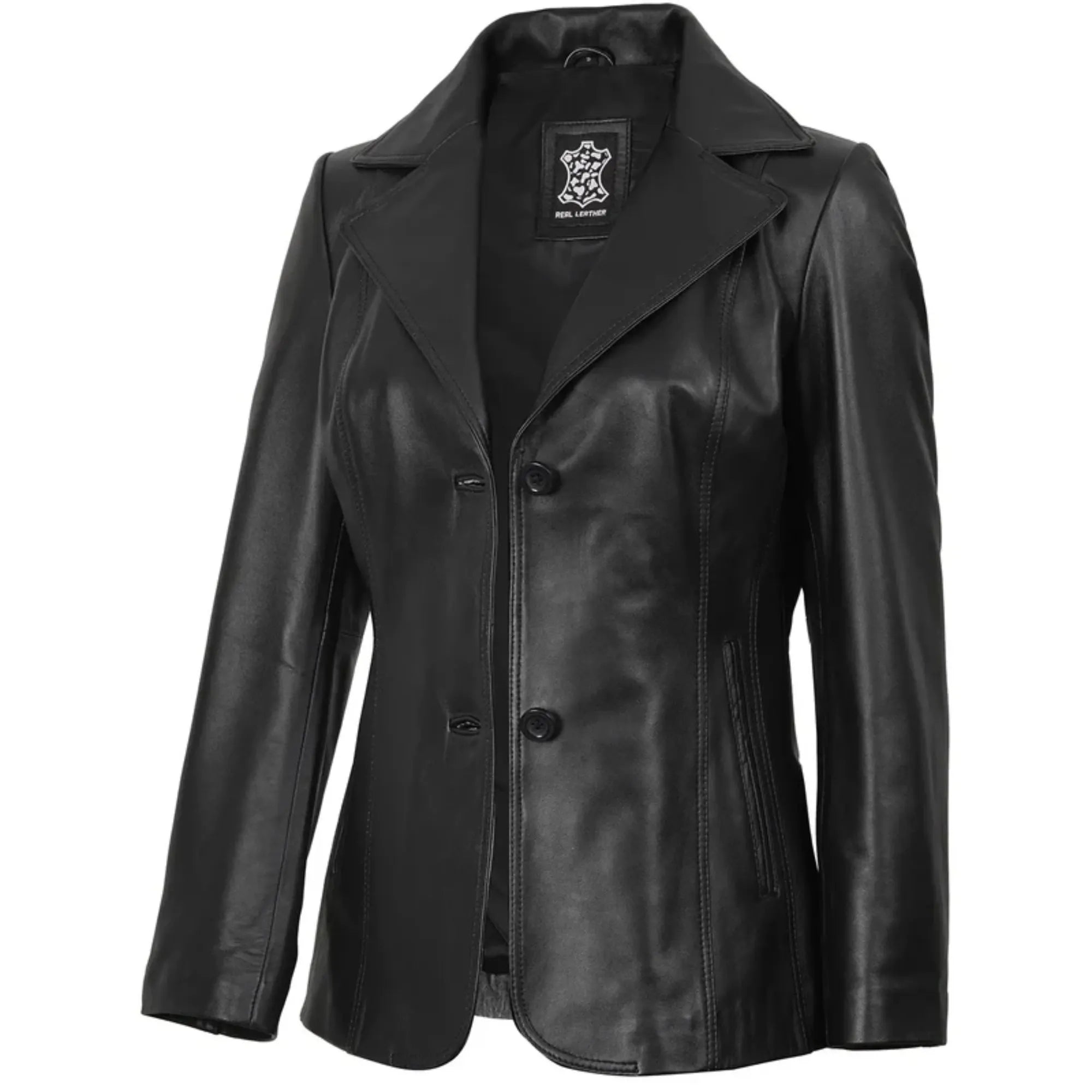 Sowachi Velisse - Women's Black Two Button Leather Blazer