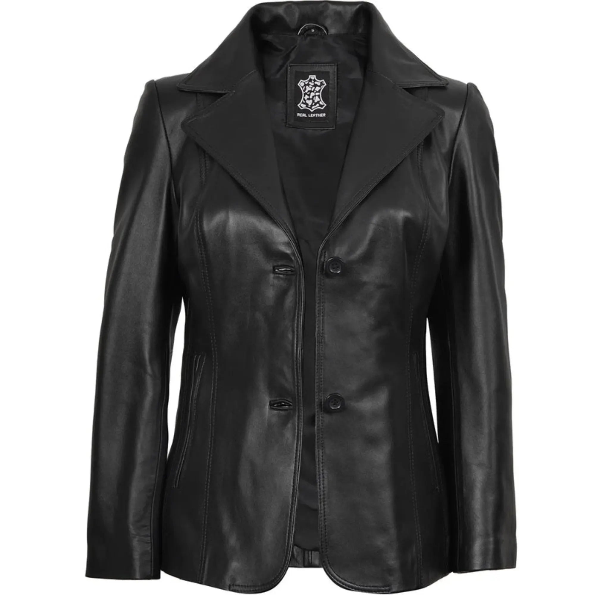 Sowachi Velisse - Women's Black Two Button Leather Blazer