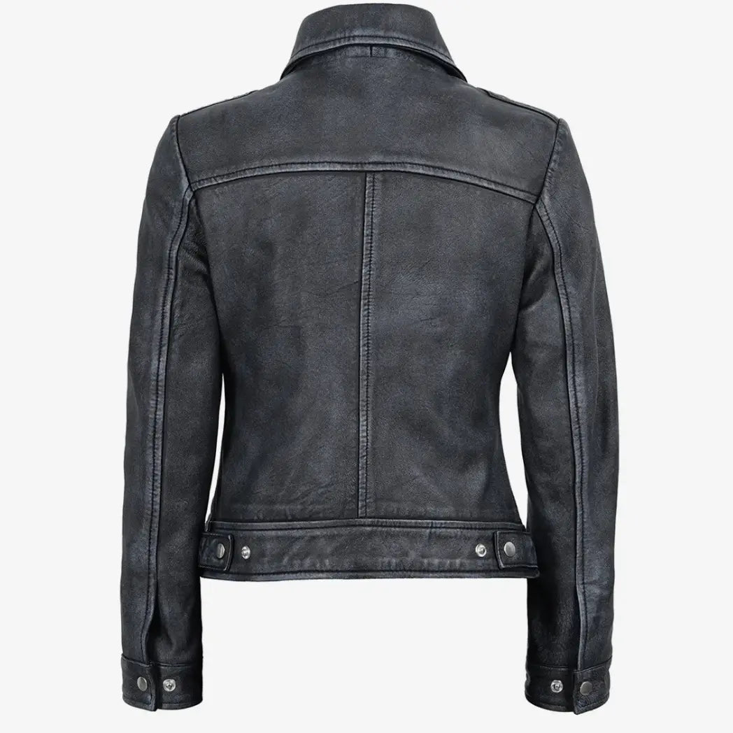 Sowachi Women’s Black Washed Harrington Leather Jacket