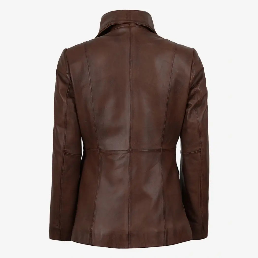Sowachi Women’s Brown Cognac Waxed Lambskin Leather Blazer