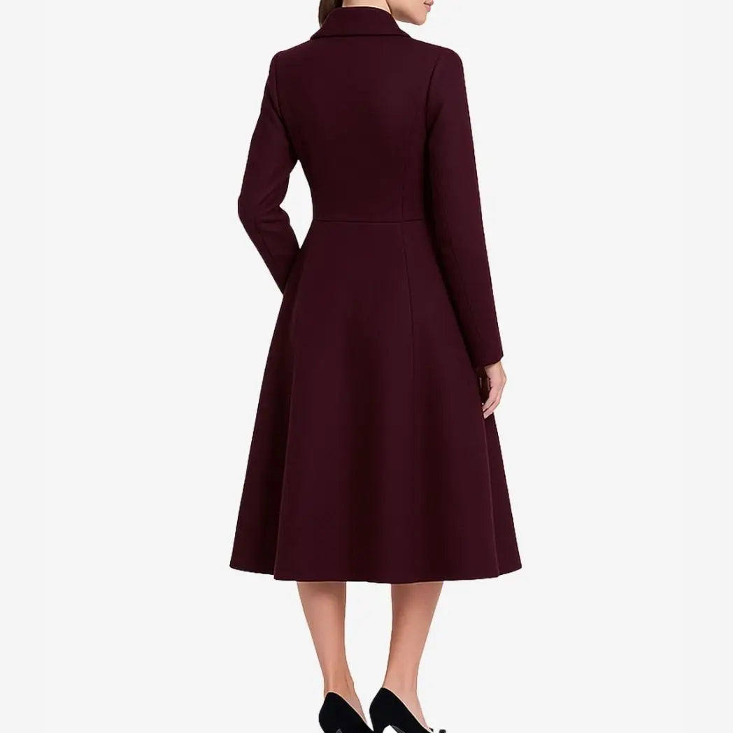 Sowachi Women's Burgundy Double Breasted Wool Coat