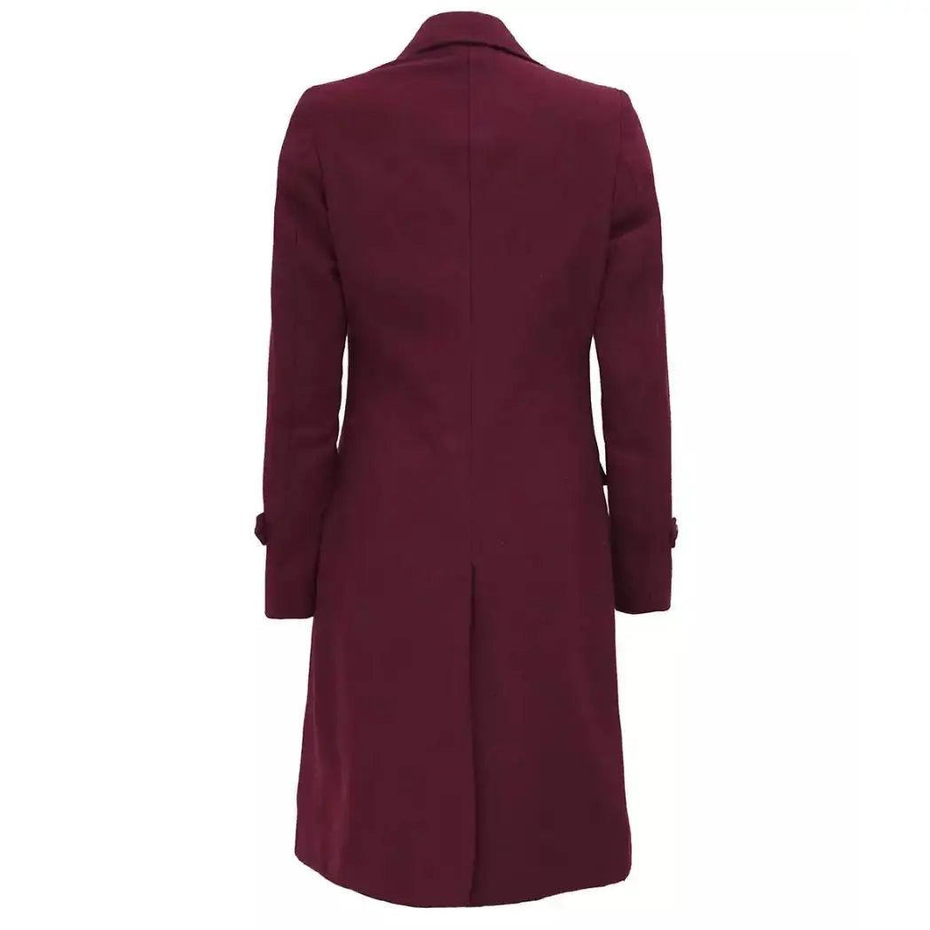 Sowachi Women's  Burgundy Double Breasted Wool Coat