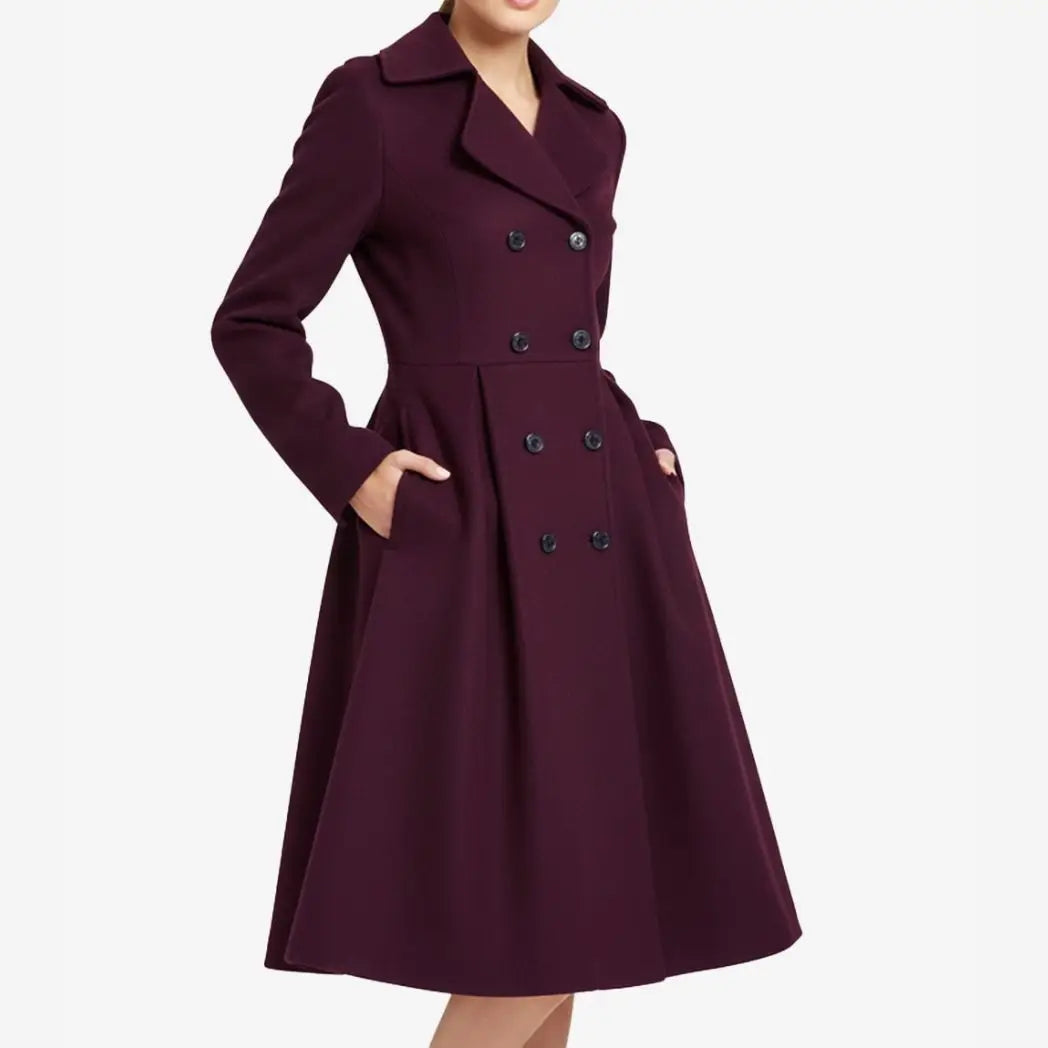 Sowachi Women's Burgundy Double Breasted Wool Coat