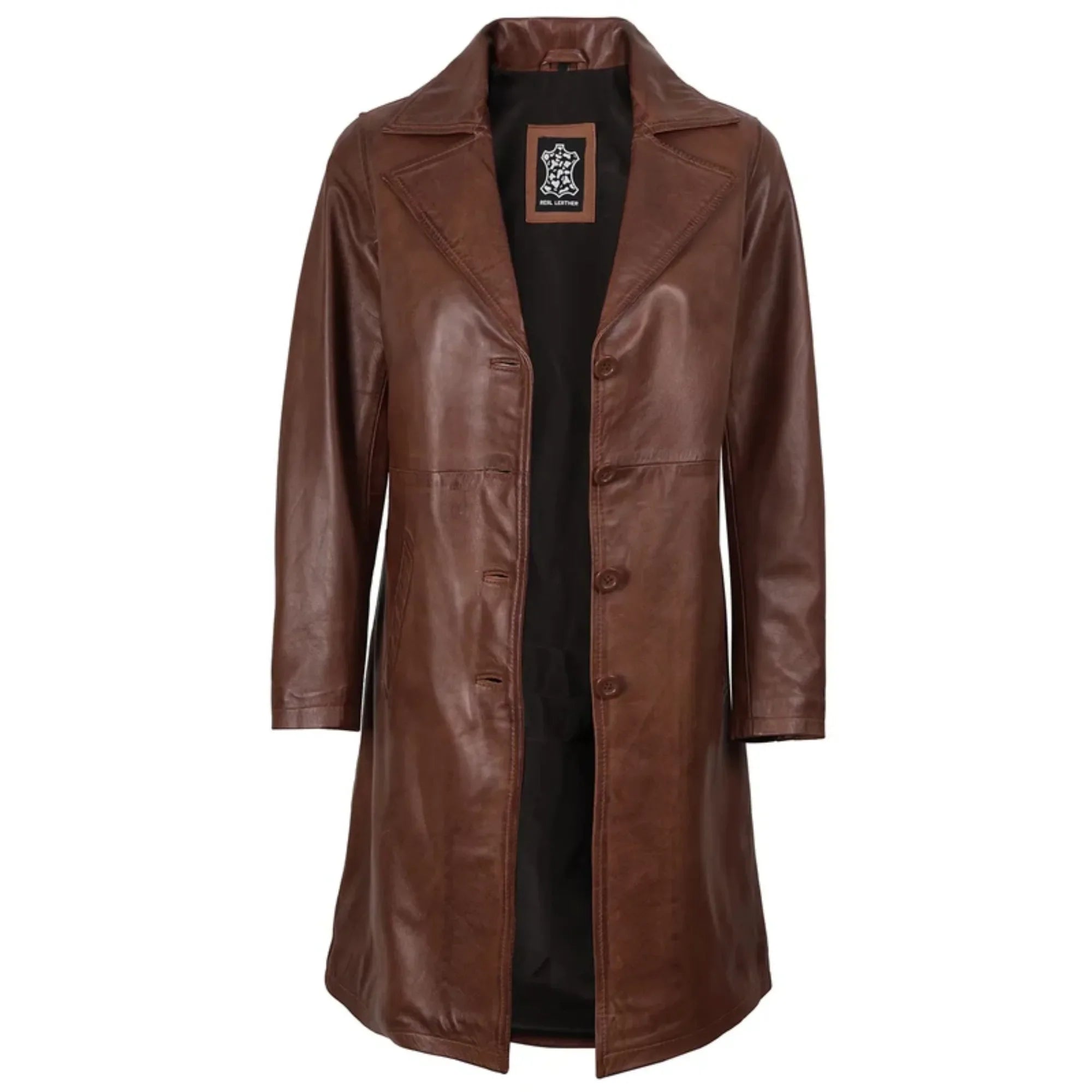 Sowachi Cavellia - Women's Cognac Brown 3/4 Length Leather Coat