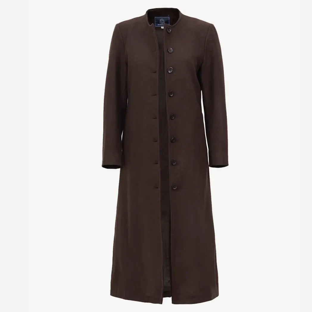 Sowachi Women's Collarless Dark Brown Wool Coat
