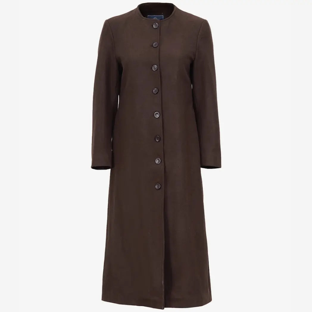 Sowachi Women's Collarless Dark Brown Wool Coat