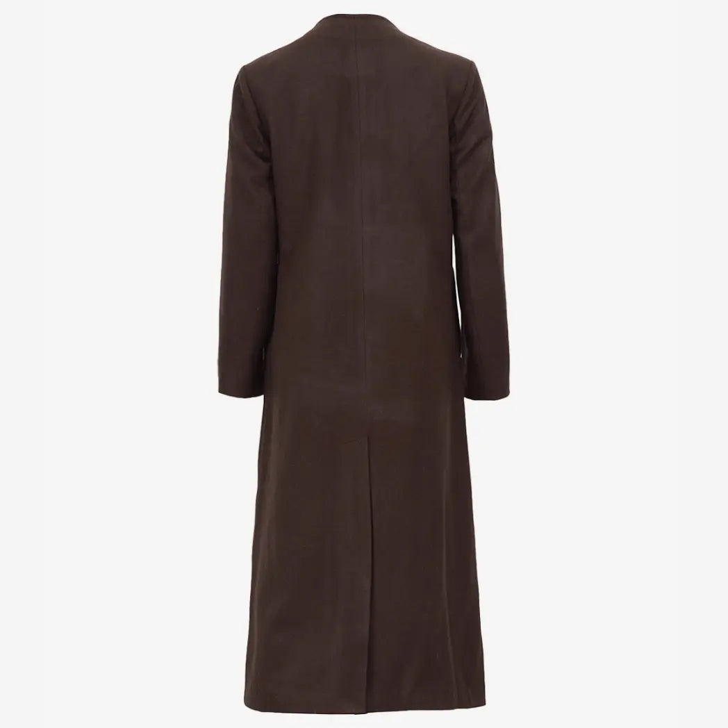 Sowachi Women's Collarless Dark Brown Wool Coat