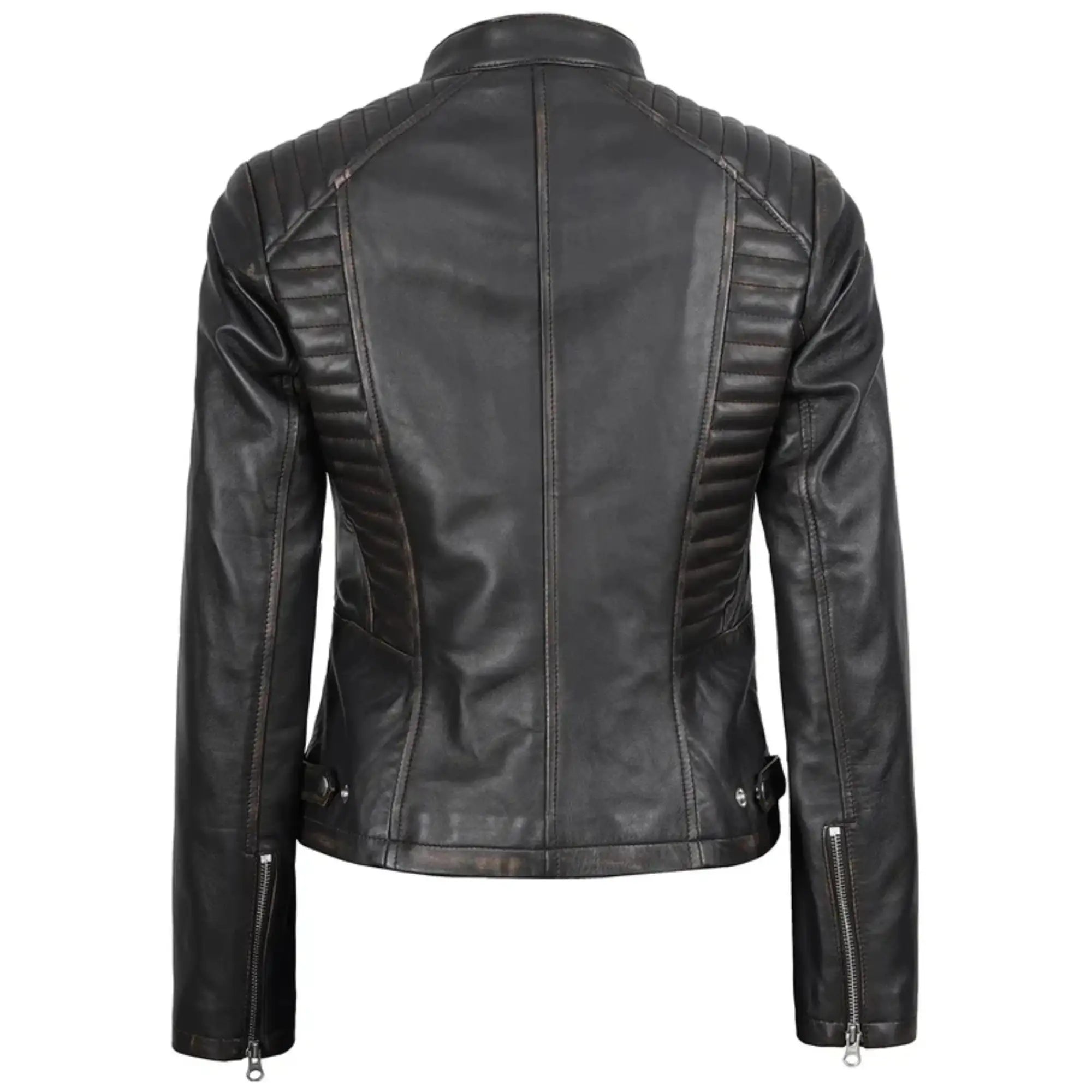 Sowachi Brenvara - Women's Dark Brown Leather Biker Jacket
