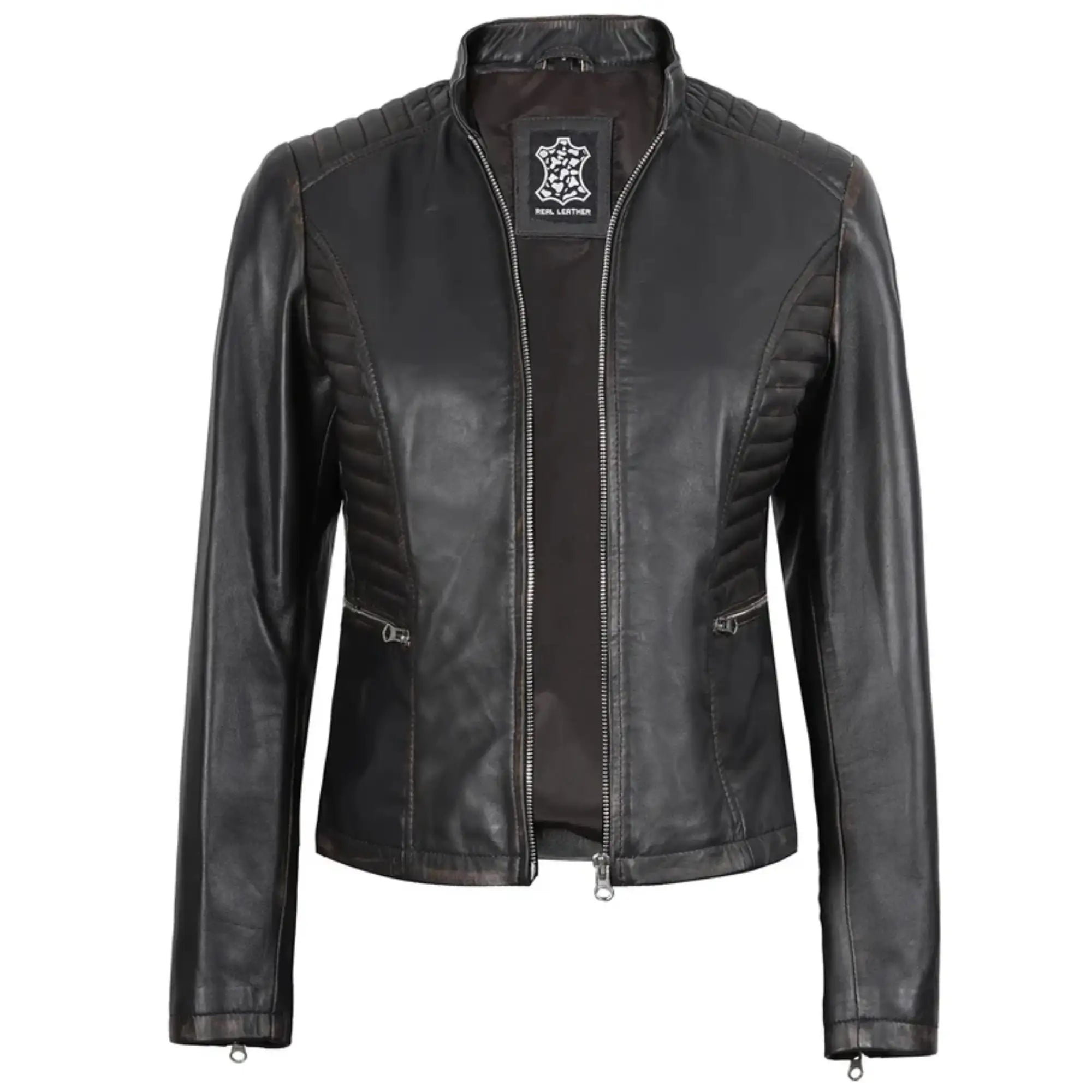 Sowachi Brenvara - Women's Dark Brown Leather Biker Jacket