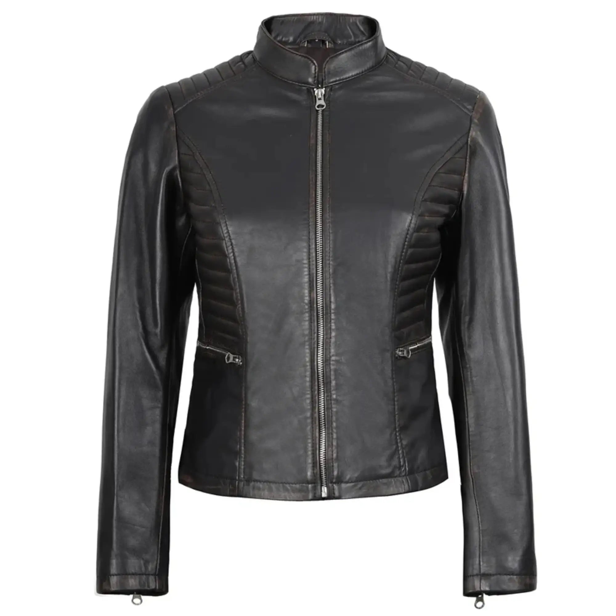 Sowachi Brenvara - Women's Dark Brown Leather Biker Jacket