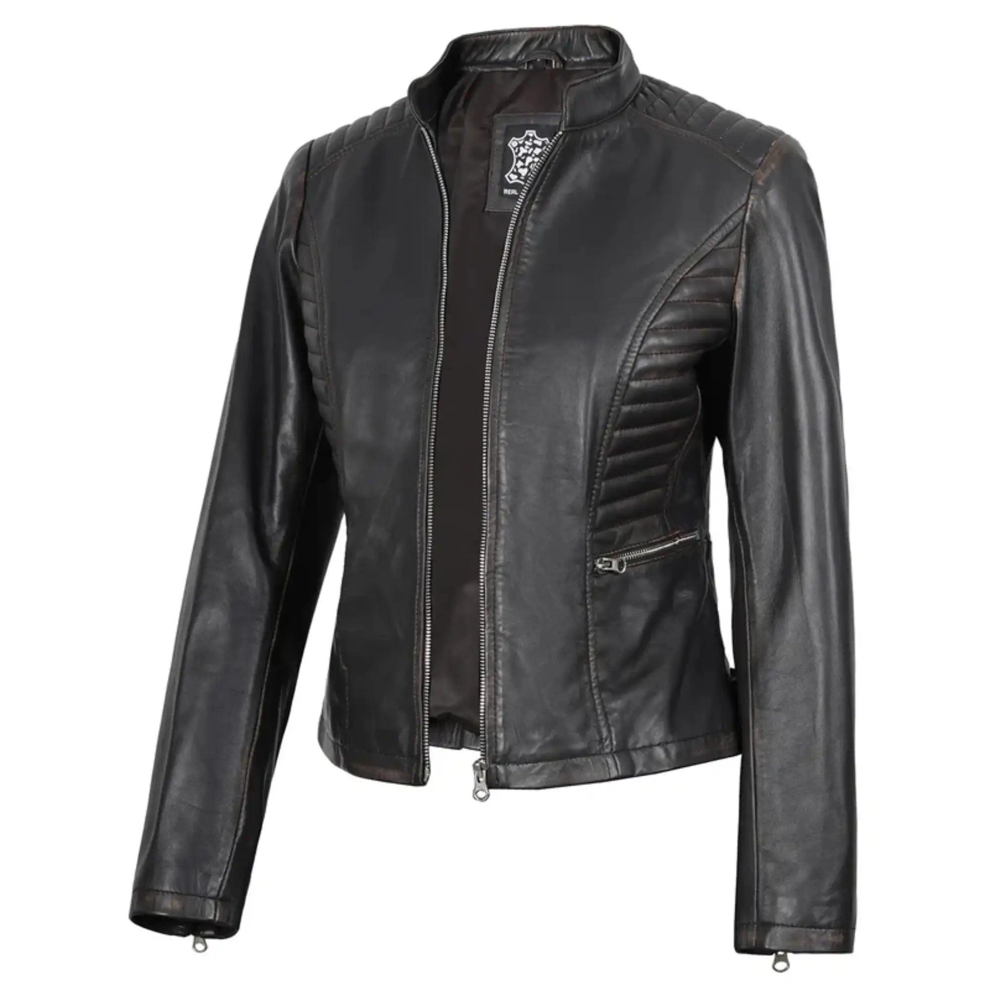Sowachi Brenvara - Women's Dark Brown Leather Biker Jacket