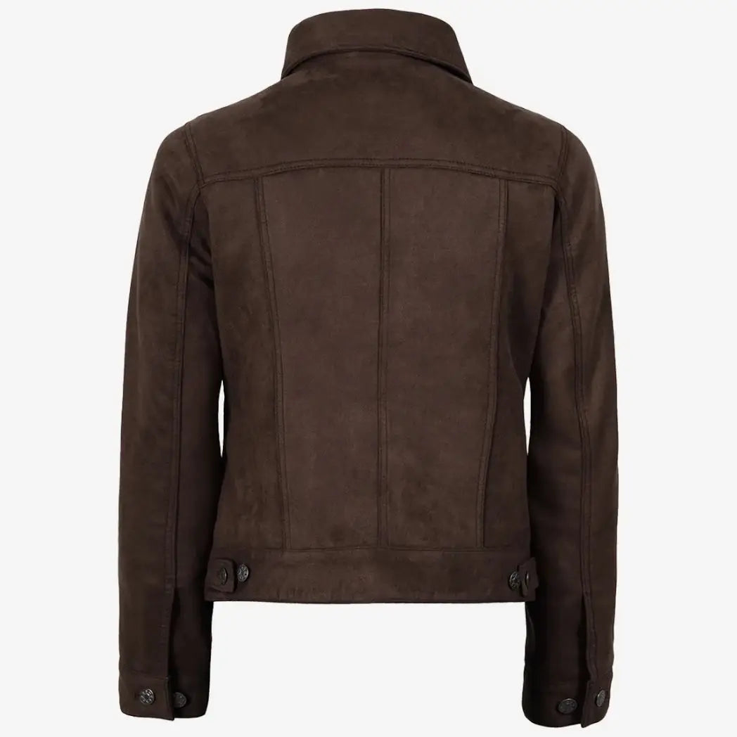 Sowachi Women's Dark Brown Faux Suede Trucker Jacket