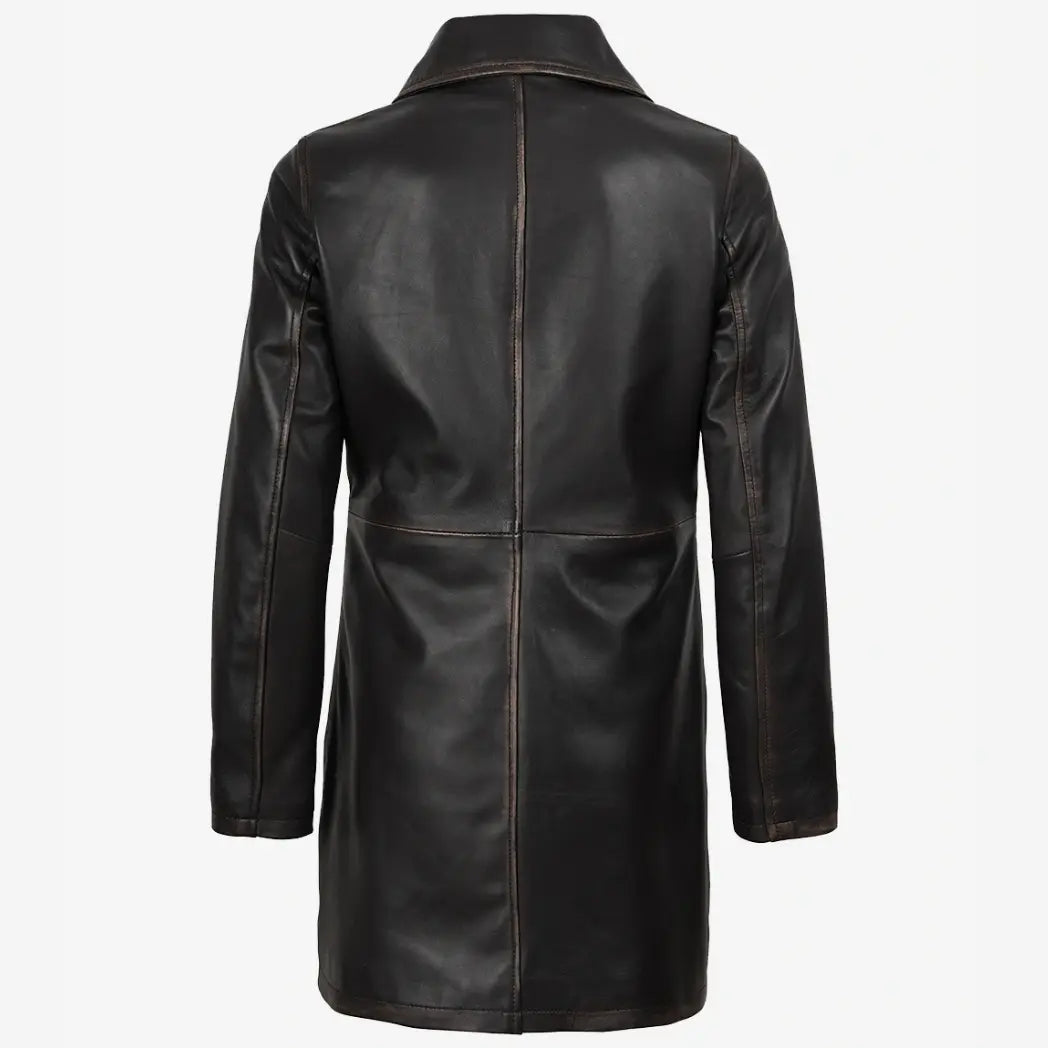 Sowachi Women's Distressed Brown 3/4 Length Lambskin Leather Coat