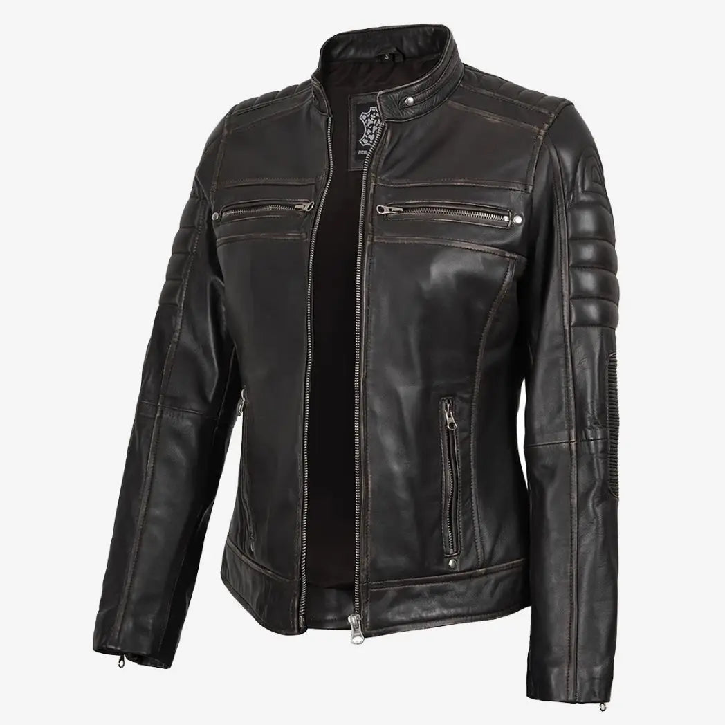 Sowachi Women's Distressed Brown Real Lambskin Leather Jacket