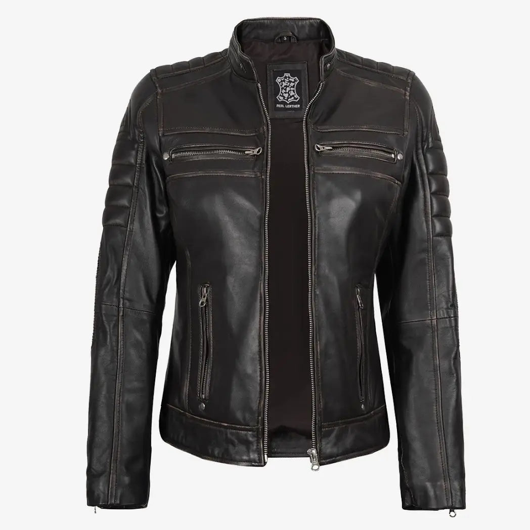 Sowachi Women's Distressed Brown Real Lambskin Leather Jacket