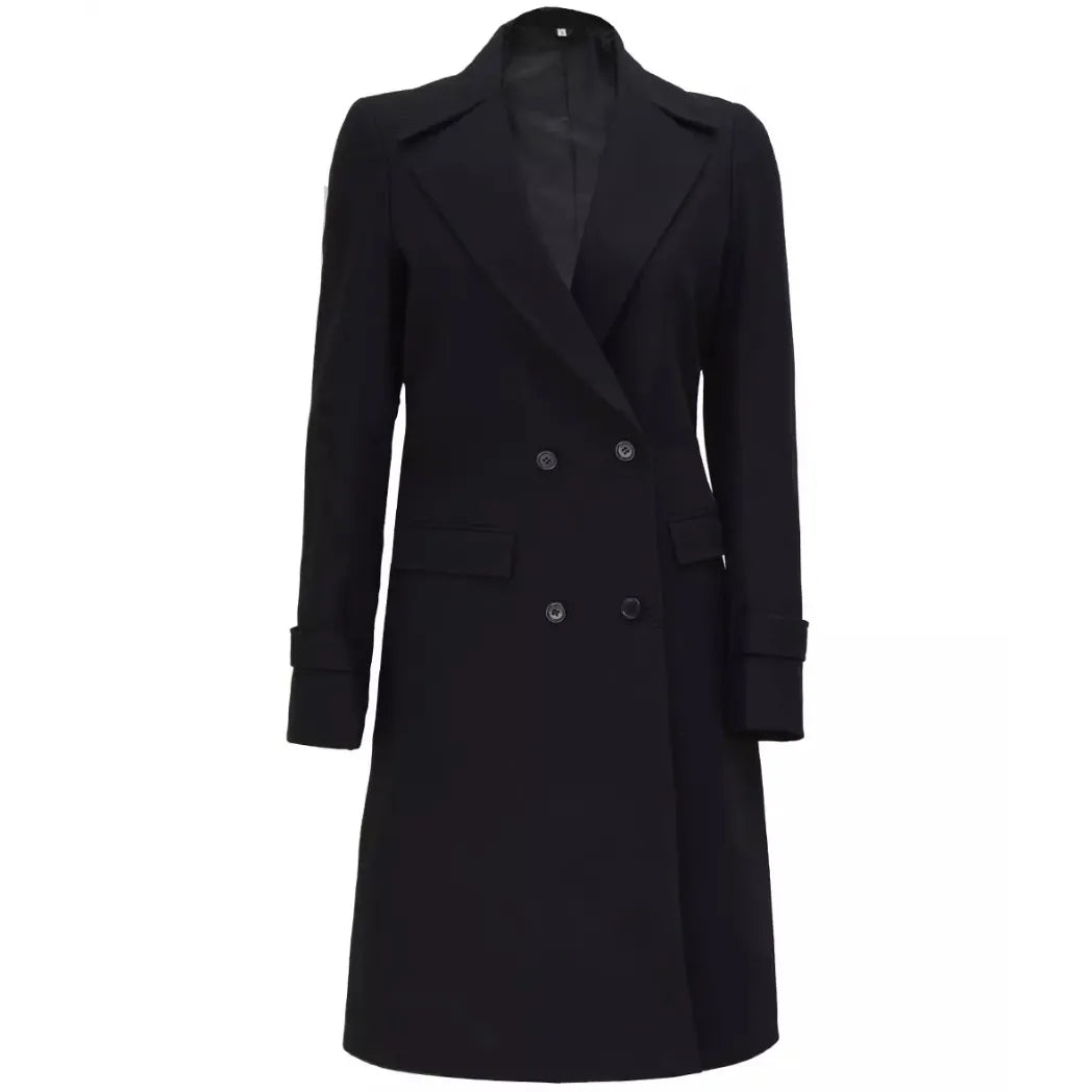 Sowachi Women’s Double-Breasted Black Wool Coat