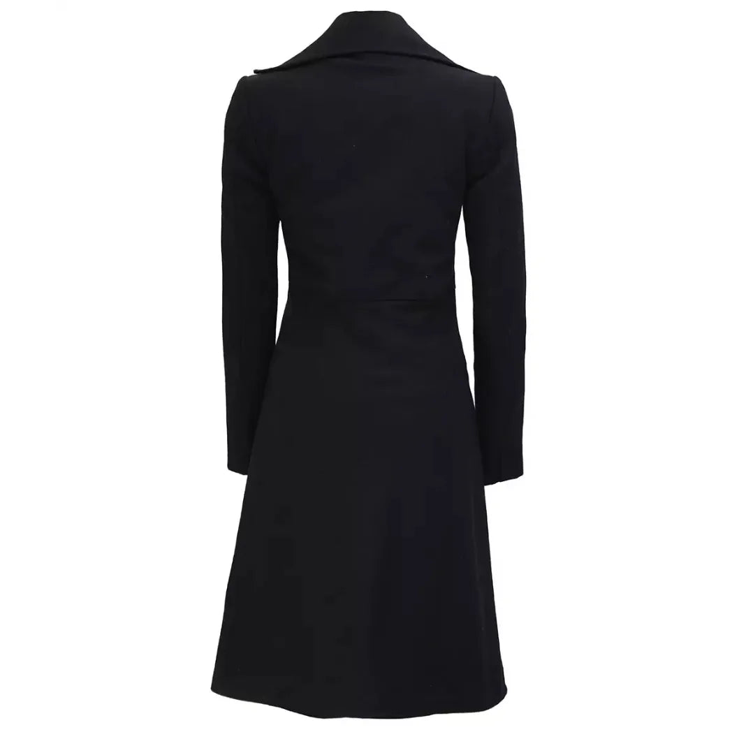 Sowachi Women's Double Breasted Black Wool Trench Coat