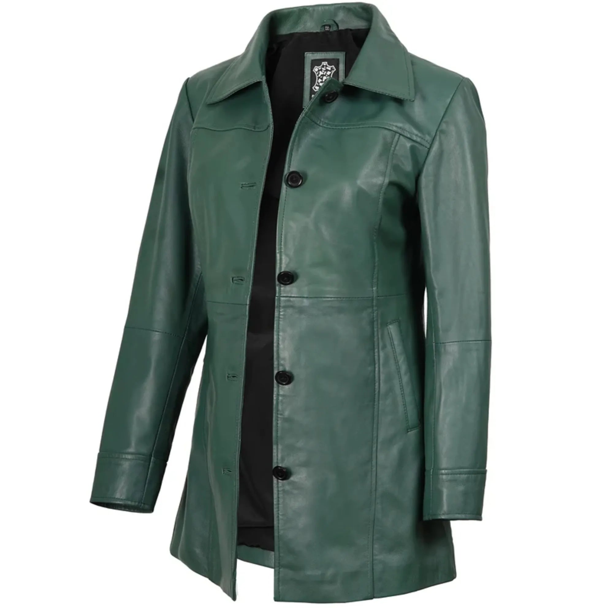 Sowachi Kandis - Women's Green 3/4 Length Leather Car Coat